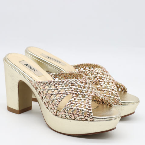 SANDALES À TALONS EN CUIR TRESSÉS