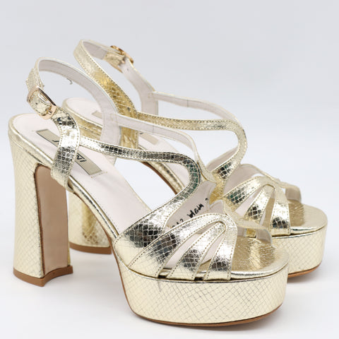SANDALES SOIRÉES EN CUIR LEZARD À TALONS HAUTES ET BRIDES À CHEVILLE