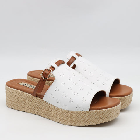MULES À PLATEFORMES EN CUIR ET SEMELLE EFFET CORDE