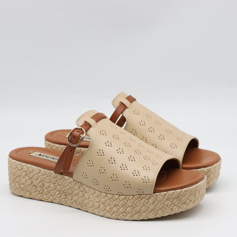 MULES À PLATEFORMES EN CUIR ET SEMELLE EFFET CORDE