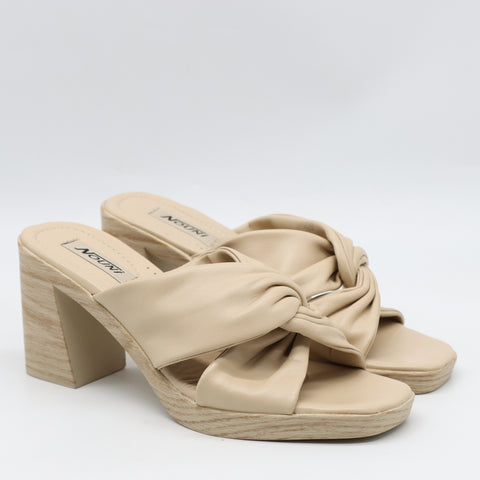 SANDALE EN CUIR À TALON EFFET BOIS