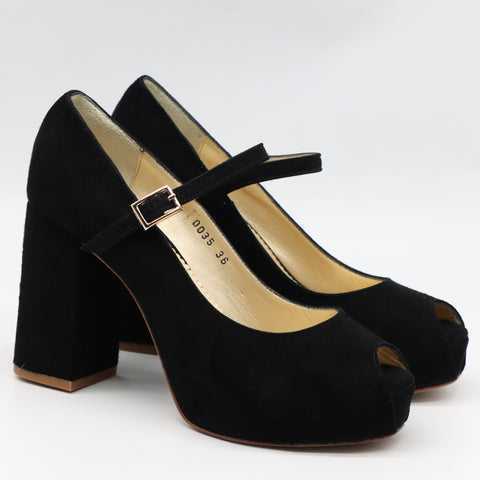 SANDALES EN DAIM CUIR À TALONS HAUTES ET À BOUT OUVERT