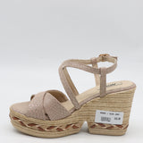 SANDALES CROISÉE COMPENSÉES EN CUIR IMPRIMÉES