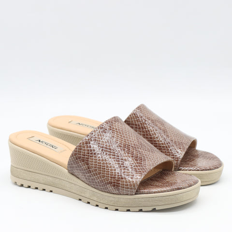 MULES COMPENSÉES EN CUIR IMPRIMÉES