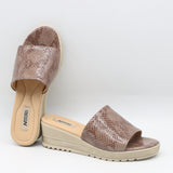 MULES COMPENSÉES EN CUIR IMPRIMÉES