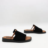 MULES PLATES EN DAIM CUIR