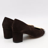 ESCARPINS EN DAIM CUIR ET BOUT POINTU EN CUIR VERNIS