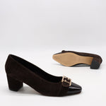ESCARPINS EN DAIM CUIR ET BOUT POINTU EN CUIR VERNIS