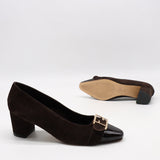 ESCARPINS EN DAIM CUIR ET BOUT POINTU EN CUIR VERNIS