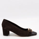 ESCARPINS EN DAIM CUIR ET BOUT POINTU EN CUIR VERNIS