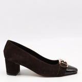 ESCARPINS EN DAIM CUIR ET BOUT POINTU EN CUIR VERNIS