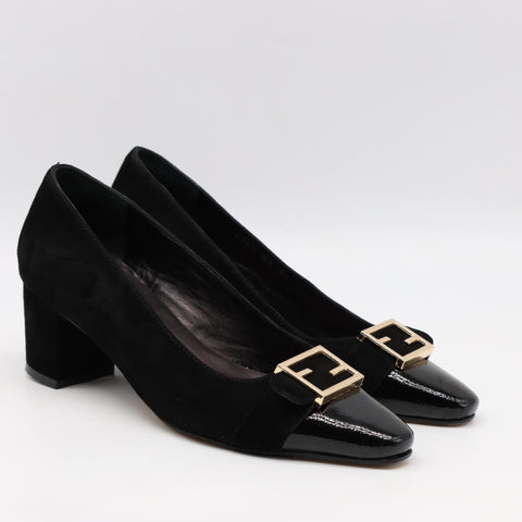 ESCARPINS EN DAIM CUIR ET BOUT POINTU EN CUIR VERNIS