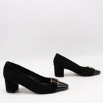 ESCARPINS EN DAIM CUIR ET BOUT POINTU EN CUIR VERNIS