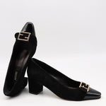 ESCARPINS EN DAIM CUIR ET BOUT POINTU EN CUIR VERNIS