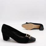 ESCARPINS EN DAIM CUIR ET BOUT POINTU EN CUIR VERNIS