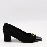 ESCARPINS EN DAIM CUIR ET BOUT POINTU EN CUIR VERNIS