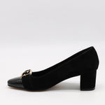 ESCARPINS EN DAIM CUIR ET BOUT POINTU EN CUIR VERNIS