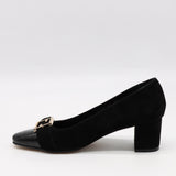 ESCARPINS EN DAIM CUIR ET BOUT POINTU EN CUIR VERNIS