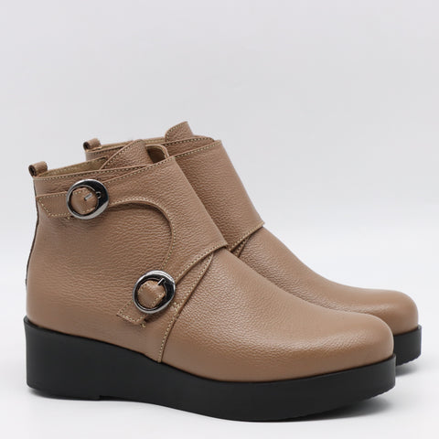 BOTTINES COMPENSÉES À DEUX BOUCLES EN CUIR