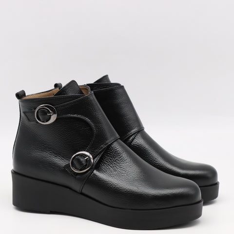 BOTTINES COMPENSÉES À DEUX BOUCLES EN CUIR