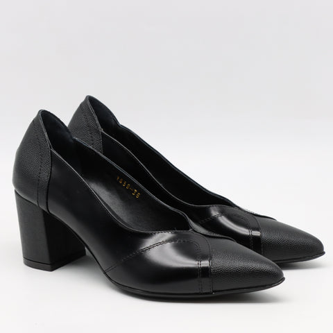 ESCARPINS À TALONS EN CUIR BI-MATIÈRE