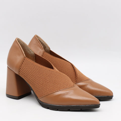 ESCARPINS À TALONS EN CUIR ET ÉLASTIQUE