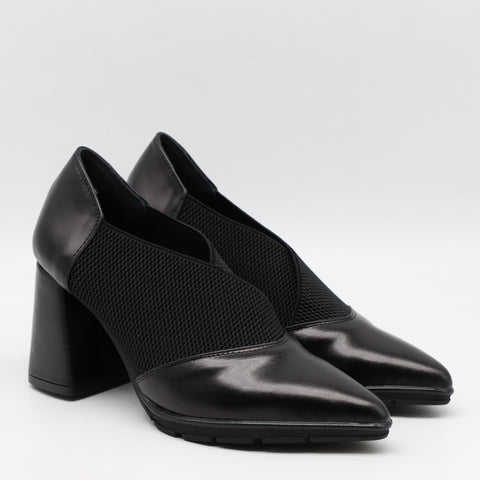 ESCARPINS À TALONS EN CUIR ET ÉLASTIQUE