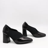ESCARPINS À TALONS EN CUIR ET ÉLASTIQUE