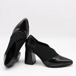 ESCARPINS À TALONS EN CUIR ET ÉLASTIQUE