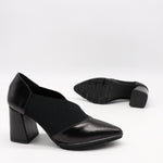 ESCARPINS À TALONS EN CUIR ET ÉLASTIQUE