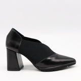 ESCARPINS À TALONS EN CUIR ET ÉLASTIQUE