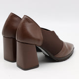 ESCARPINS À TALONS EN CUIR ET ÉLASTIQUE
