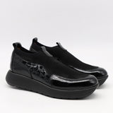 BASKETS EN STRETCH ET CUIR VERNIS