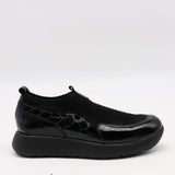 BASKETS EN STRETCH ET CUIR VERNIS