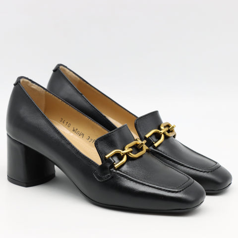 ESCARPINS EN CUIR À BOUT CARRÉ ET MORS DORÉ