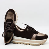 BASKETS À LACETS EN DAIM CUIR ET SEMELLE COMPENSÉE CRANTÉE