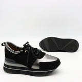 BASKETS À LACETS EN DAIM CUIR ET SEMELLE COMPENSÉE CRANTÉE