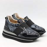 BASKETS COMPENSÉES EN CUIR À PAILLETES