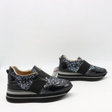 BASKETS COMPENSÉES EN CUIR À PAILLETES