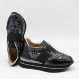 BASKETS COMPENSÉES EN CUIR À PAILLETES