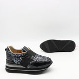 BASKETS COMPENSÉES EN CUIR À PAILLETES