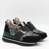 BASKETS COMPENSÉES EN CUIR À PAILLETES