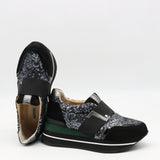 BASKETS COMPENSÉES EN CUIR À PAILLETES