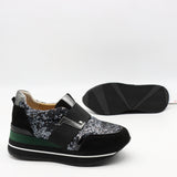 BASKETS COMPENSÉES EN CUIR À PAILLETES