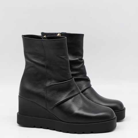 BOTTINES COMPENSÉES PLISSÉES EN CUIR