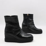 BOTTINES COMPENSÉES PLISSÉES EN CUIR