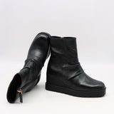 BOTTINES COMPENSÉES PLISSÉES EN CUIR