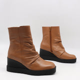 BOTTINES COMPENSÉES PLISSÉES EN CUIR