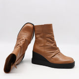 BOTTINES COMPENSÉES PLISSÉES EN CUIR