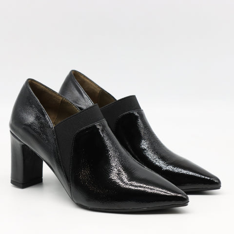 ESCARPINS À TALONS EN CUIR VERNIS ET ÉLASTIQUE